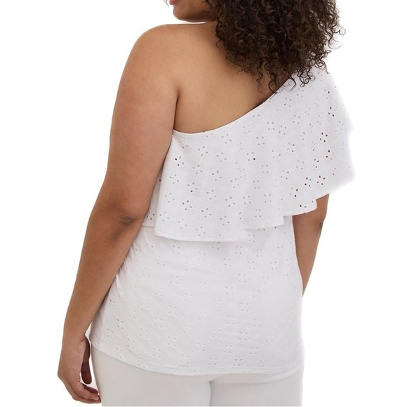 TORRID 6X/30 White One Shoulder Ruffle Top Eyelet Jersey (P17.9) - Picture 3 of 6